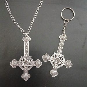Large Inverted Cross Necklace,  Large Upsidedown Cross Keychain
