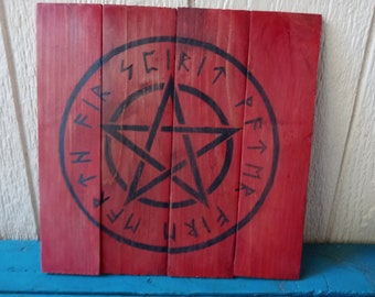 Pentagram teken, Wicca teken, heidens teken, houten pentagram
