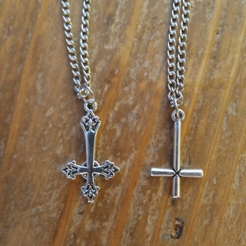 Small Silver Upsidedown Cross Necklace 