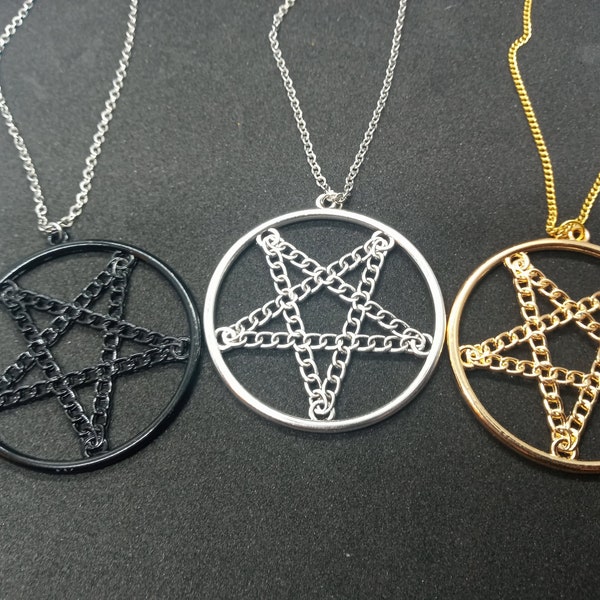 Black Inverted Pentagram Necklace, Silver Inverted Pentagram Necklace, Gold Inverted Pentagram Necklace, Upsidedown Inverted Pentagram