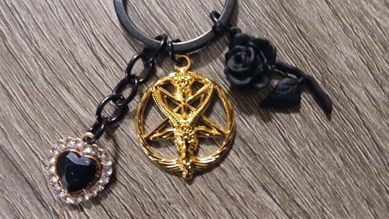 Inverted Cross Keychain: Gold Satanic Baphomet Charm - Etsy