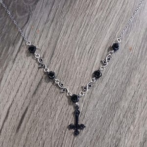 Black Rose Satanic Necklace,  Rose Inverted Cross Choker Necklace