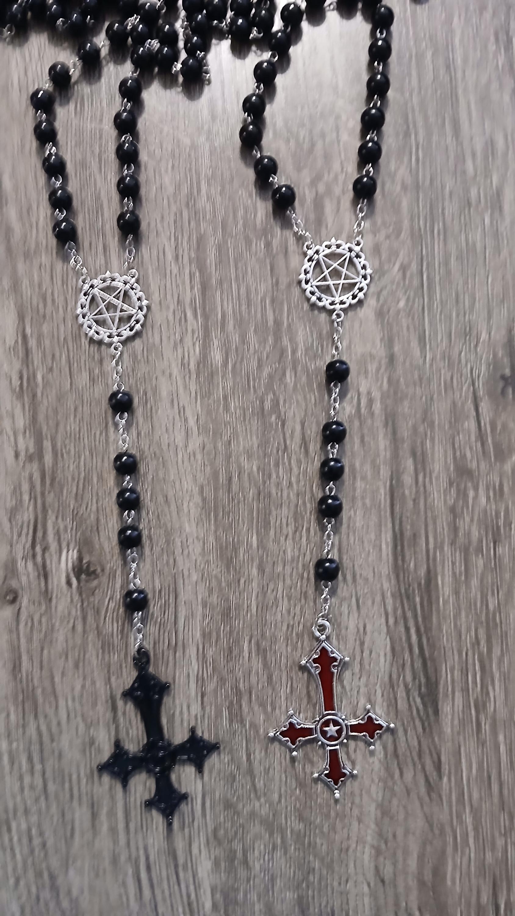 Lucifers Hammer 新品 ブラックメタル Satanic Inverted Cross Rosary: Faceted Glass Beads, Zinc Alloy - Etsy