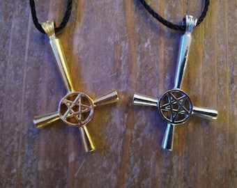 Inverted Cross Pentagram Necklace or Keychain: Alloy Pendant