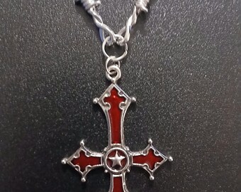 Upside Down Silver Cross Pendant Necklace, Gothic Alternative Necklace