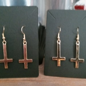 Hypoallergenic Gold Upsidedown Cross Earrings, Gold Inverted Cross Earnings