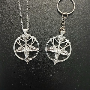 Silver Baphomet Necklace, Baphomet Keychain, Baphomet Pendant, Baphomet Charm