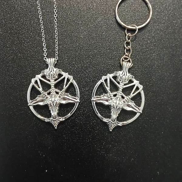 Zilveren baphomet-ketting, satanische baphomet-sleutelhanger
