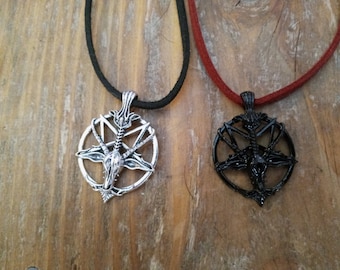 Naszyjnik-choker z Baphometem, srebrny Baphomet, czarny Baphomet, naszyjnik-choker z Baphometem, satanistyczny wystrój