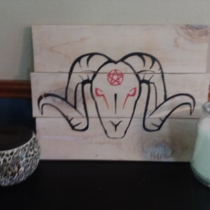 Baphomet wood sign,Pretty Satanic Goat  with Pentagram Wood Sign