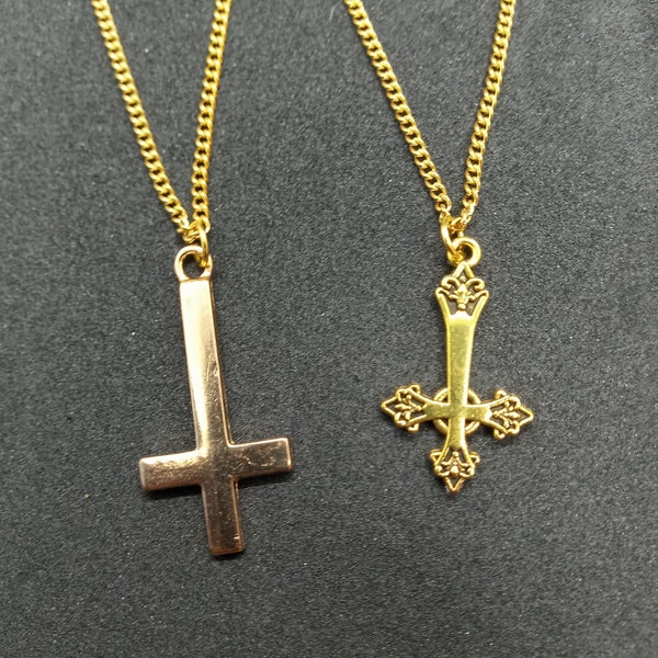 Small Gold Inverted Cross Necklace, Medium Inverted Cross Necklace, Small Upsidedown Cross Necklace, Medium Upsidedown Cross Necklace