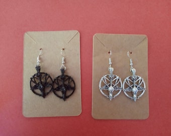 Pendientes de Baphomet de plata o negros, pendientes de cabeza de cabra