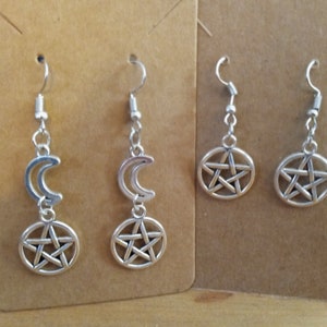 Crescent Moon Pentagram Earring - Etsy