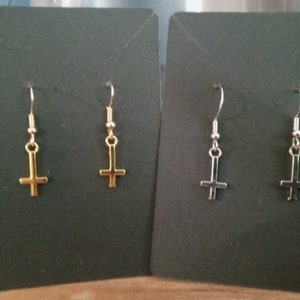 Cute discreet Hypoallergenic Upsidedown Cross Earrings, Inverted Cross Earrings, Small satanic Earrings