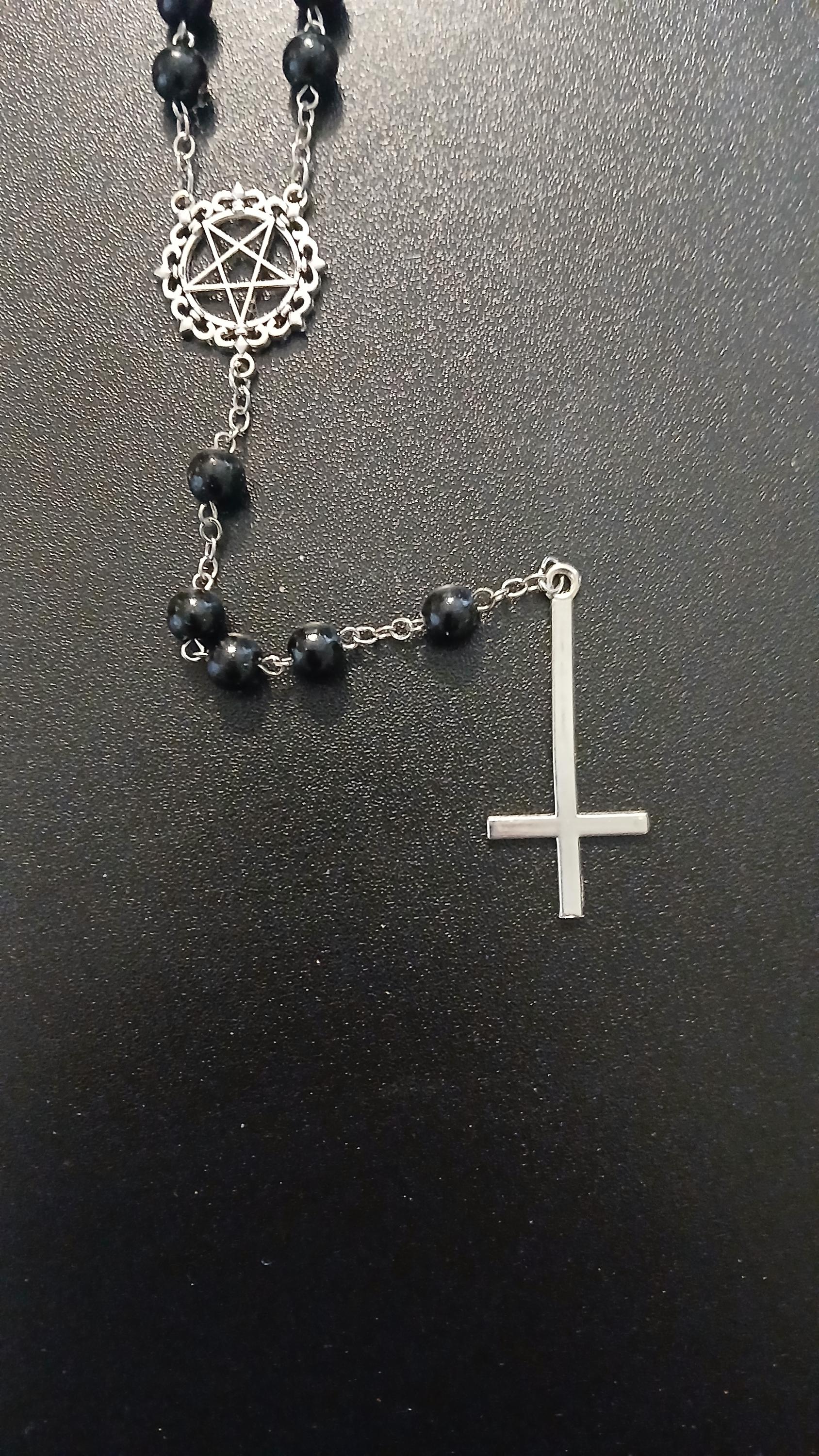 Satanic Rosary Beads: Zinc Alloy Pentagram & Cross Necklace - Etsy