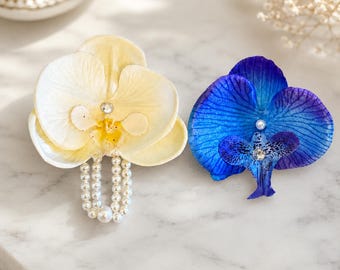 Orchid flower with Pearl & Rhinestone hair clip