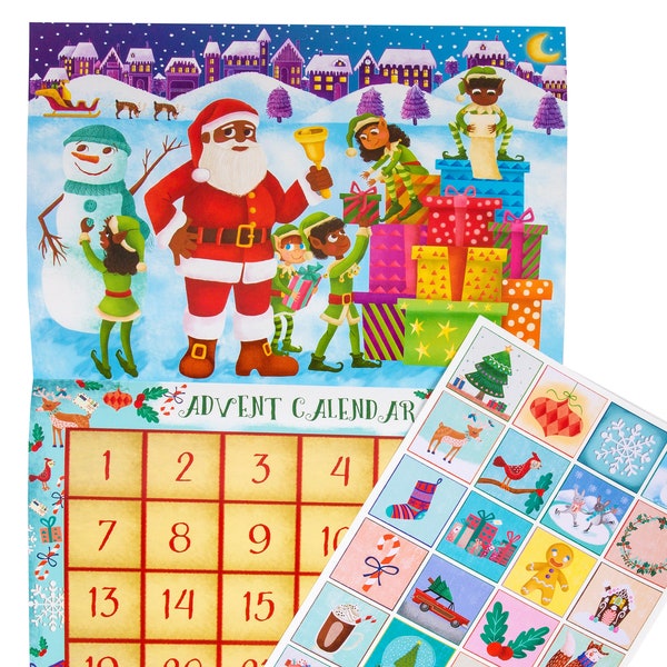 Kids Advent Sticker Calendar (w. Joyful Black Brown Santa)