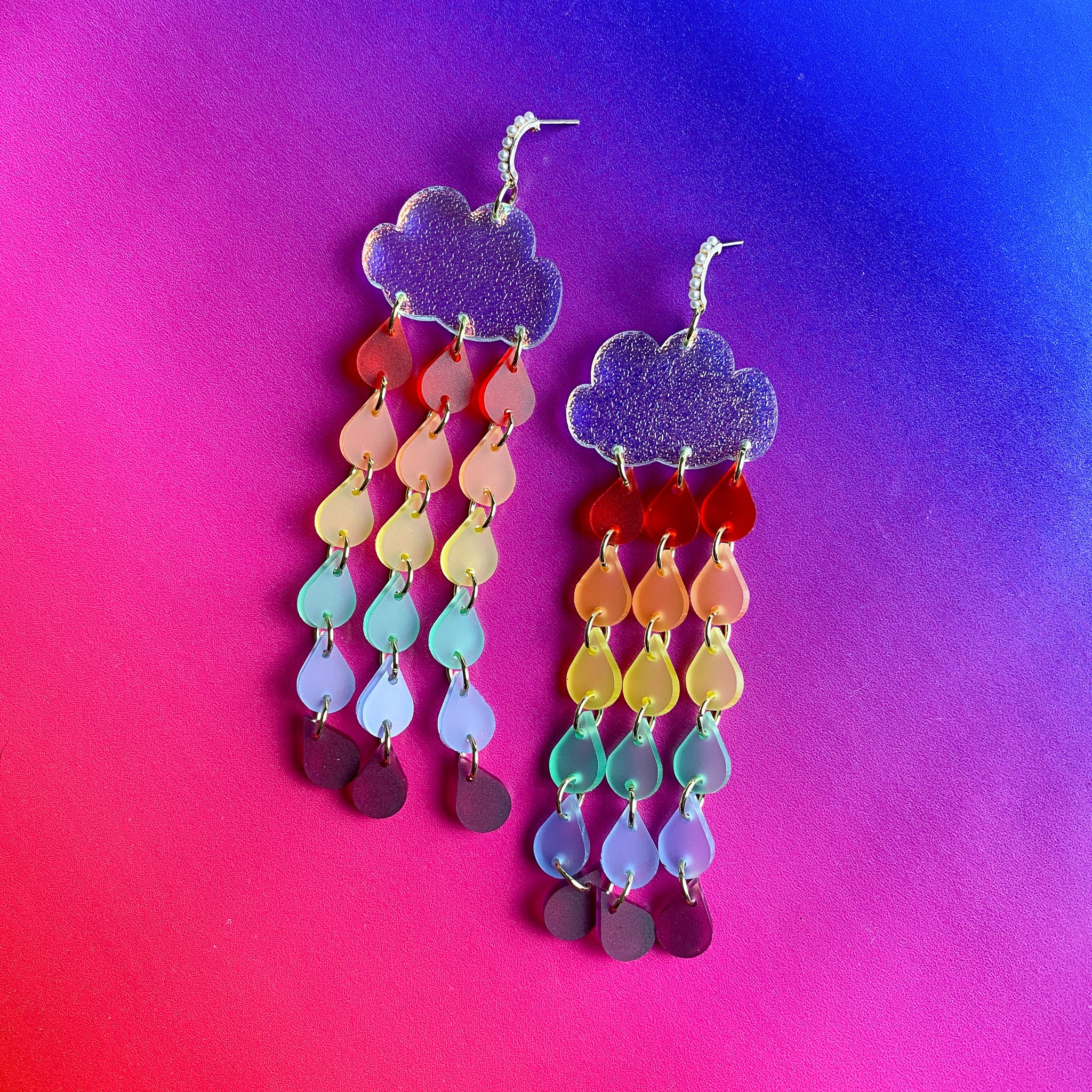 Rainbow Watercolor Bar Dangle Earrings/ 2/ Sublimation/ Hardboard