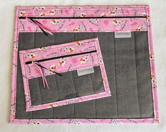 I Meow You - Valentines  - Quilted Cross Stitch Project Bag - Available in Large - Mini