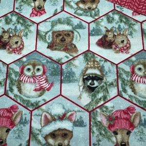 Cozy Winter Critters - with Red Sweater print inside - Cross Stitch Project Bag - Available in Large - Mini