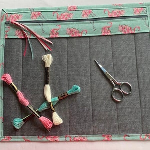Flamingo Floral  - Quilted Cross Stitch Project Bag - Available in Large - Mini