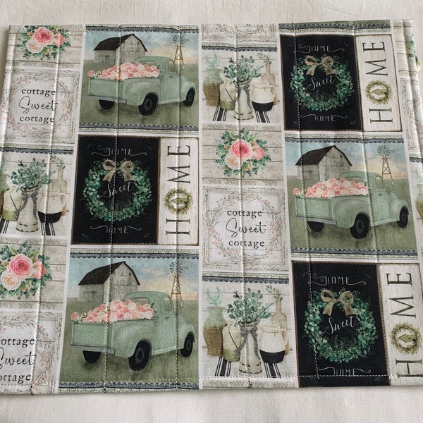 Patchwork Farmhouse Cottage - Quilted Cross Stitch Project Bag - Available in Large - Mini