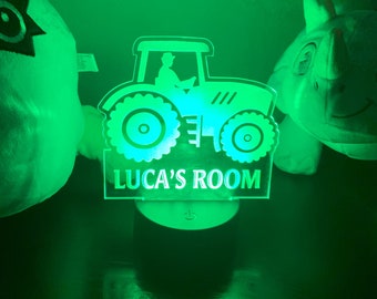 Personalized Tractor Night Light, Farming Boys Acrylic Led Night Light, Kids Bedroom Decor, Bedroom Decor Gifts for Boys Room