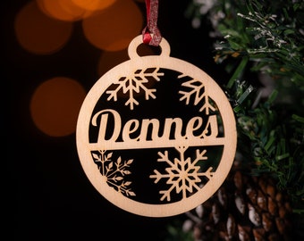 Custom Name Christmas Snowflake Ornament - Laser Engraved Wood Christmas Ornament - Last Name - Personalized Gift for Christmas Family