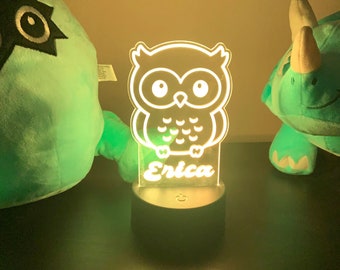Personalized Owl Night Light, Owl Girls Acrylic Led Night Light, Kids Bedroom Decor, Bedroom Decor Gifts for Girls Room