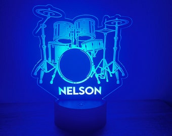 Personalized Drum Set Night Light, Music Room Boys Acrylic Led Night Light, Kids Bedroom Decor, Rock Band Decor Gifts for Boys Room