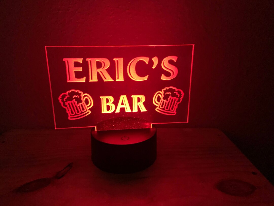 Personalized Bar Sign, Night Light, Led Acrylic Lamp, Illuminated Bar