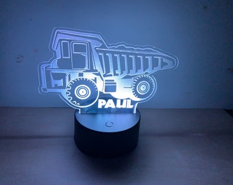 Personalized Truck Night Light, Construction Boys Acrylic Led Night Light, Kids Bedroom Decor, Bedroom Decor Gifts for Boys Room