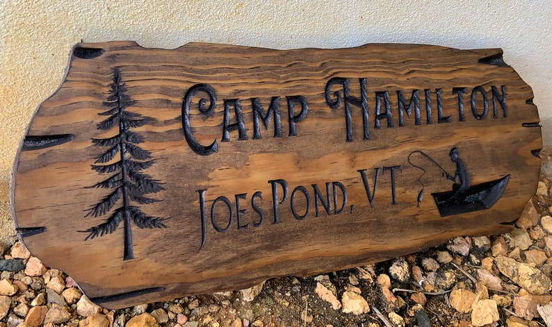 Outdoor Wood Sign Gift, Wooden Carved Cabin Sign, Custom Wood Sign, Custom Camp Sign, Mountain Home, Personalized Rustic Home Sign image 1