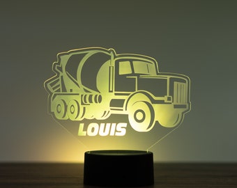 Personalized Cement Truck Night Light, Custom Name Construction Boys Acrylic Led Night Light, Kids Bedroom Decor, Bedroom Decor Gifts