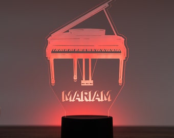 Personalized Piano Night Light, Musicians Gift, Room Boys Acrylic Led Night Light, Music Bedroom Decor, Piano Bar Decor Gifts for Boys Room