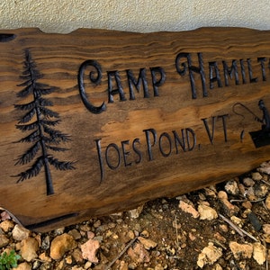 Outdoor Wood Sign Gift, Wooden Carved Cabin Sign, Custom Wood Sign, Custom Camp Sign, Mountain Home, Personalized Rustic Home Sign image 7