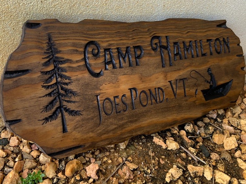 Outdoor Wood Sign Gift, Wooden Carved Cabin Sign, Custom Wood Sign, Custom Camp Sign, Mountain Home, Personalized Rustic Home Sign image 7