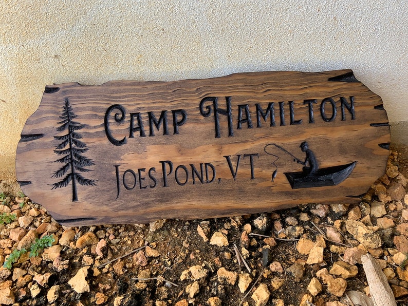 Outdoor Wood Sign Gift, Wooden Carved Cabin Sign, Custom Wood Sign, Custom Camp Sign, Mountain Home, Personalized Rustic Home Sign image 9