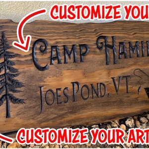Outdoor Wood Sign Gift, Wooden Carved Cabin Sign, Custom Wood Sign, Custom Camp Sign, Mountain Home, Personalized Rustic Home Sign image 2