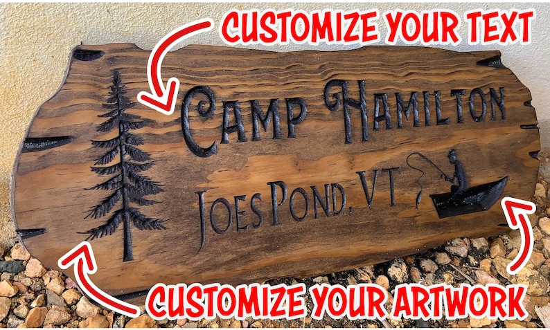 Outdoor Wood Sign Gift, Wooden Carved Cabin Sign, Custom Wood Sign, Custom Camp Sign, Mountain Home, Personalized Rustic Home Sign image 2