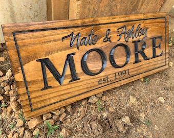 First and Last Name Wood Sign, Couples Wood Sign, Personalized Wood Sign, Carved Wood Sign, Housewarming Gifts, Barn Decor, Rustic Signs