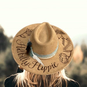 Hillbilly Hippie - Custom hand burned wide brimmed cowgirl hat
