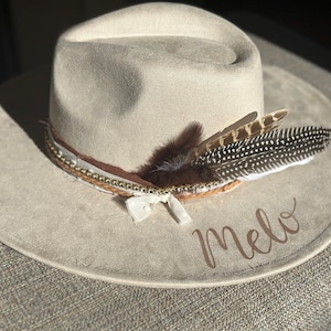 Wedding Custom hand burned wide brimmed cowgirl hat image 2