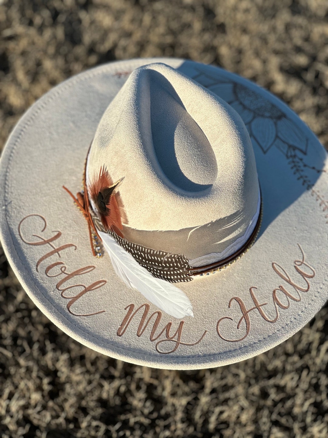 Hold My Halo Custom Hand Burned Wide Brimmed Cowgirl Hat