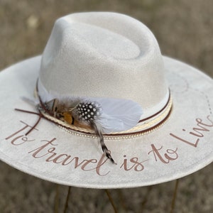 Travel - Custom hand burned wide brimmed cowgirl hat