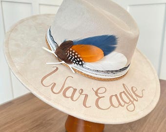 War Eagle Auburn Hat | Hand Burned Wide Brim Vegan Suede Hat | Auburn Fan Gift | Gameday Hat | Custom Fedora | Auburn University Gift