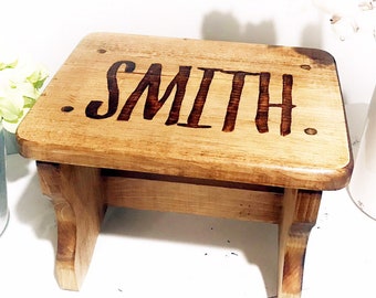 Personalized Wood Burned Kid's Step Stool