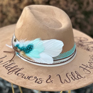 Wildflowers & Wild Horses Lainey Wilson Custom hand burned wide brimmed cowgirl hat