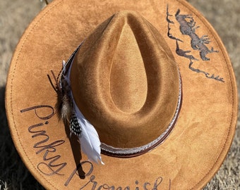 Custom hand burned wide brimmed cowgirl hat - Pinky Promise