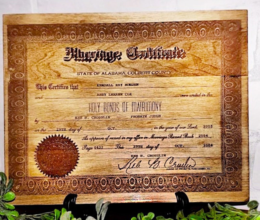 Personalized Marriage License Keepsake Custom Laser Engraved Etsy